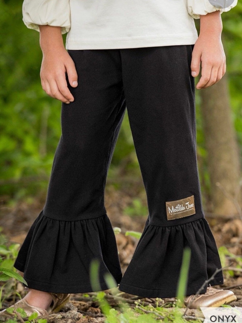 Matilda Jane Onyx Ruffle-Hem Knit Pants in Black